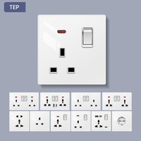 Ensemble interrupteur et prise murale TEP L8 en verre trempé blanc et PC, prise standard britannique 13A