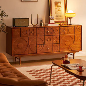 Gabinete de madera de Roble Marrón Vintage para sala de estar, marco de pino reciclado con almacenamiento <span class=keywords><strong>y</strong></span> cajones, mesa de soporte de TV para el hogar para apartamento - Product Image 1