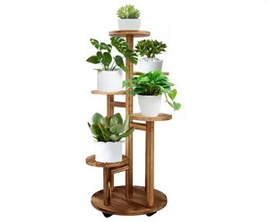 Prateleira com suporte de madeira para plantas, prateleira suporte de canto interno e externo para sala de estar, jardim, pátio, walnut, 5 camadas