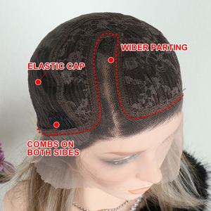 Julianna Kanekalon corta riccia <span class=keywords><strong>Lia</strong></span> a strati Highlight biondo liscio Pixie taglio capelli sintetici bob parrucca anteriore in pizzo da donna - Product Image 5