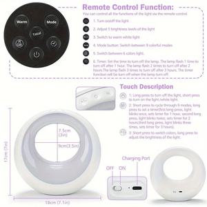 โคมไฟ LED สีสันสดใสสำหรับตกแต่งห้องนอนสำนักงานหรือห้องนอนข้างเตียงโฮมรูมควบคุมด้วยรีโมท RGB แบบมินิมอล - Product Image 5