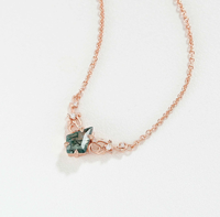 Collier en argent sterling S925 plaqué or rose avec pendentif en agate mousse en forme de cerf-volant, pierre naturelle en forme de feuille