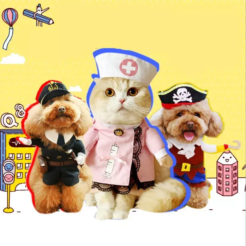 हेलोवीन नई मजेदार पालतू कपड़े समुद्री डाकू कुत्ते बिल्ली कॉस्टयूम सूट Corsair ड्रेसिंग अप पार्टी परिधान कपड़े के लिए बिल्ली कुत्ते प्लस टोपी