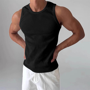 Men's Breathable Compression Athletic Sporty Solid O-<b>Neck</b> Knitted Wash Anti-shrink Tank Top Fitted Gym Stringer Spandex Cotton - Product Image 6