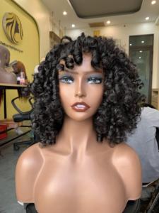 Perruque de cheveux humains vierges Remy vietnamiens bouclés eurasadiens avec frange, sans dentelle, extensions de cheveux en gros de l'usine VNHL, provenant de plusieurs donneurs - Product Image 4