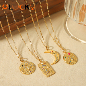 Collana con Ciondolo Occhio <span class=keywords><strong>di</strong></span> <span class=keywords><strong>Luna</strong></span> in Acciaio Inossidabile Placcato Oro 18k con Strass, Impermeabile e Ipoallergenica, Prodotta da LUCKYJIU - Product Image 2