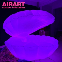 Canapé gonflable en forme de coquille de palourde avec éclairage LED, siège gonflable en forme de coquillage jaune néon personnalisé pour événements commerciaux et décoration photo