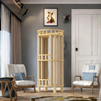 Tour à gratter cylindrique moderne pour chat, multi-niveaux, en bois massif, avec corde en sisal naturel, 101 cm, avec balustrade supérieure circulaire
