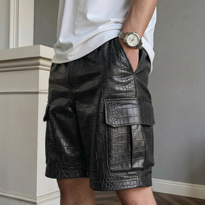Pantalones Cortos de Cuero de Alta Calidad para Hombre, Logotipo Personalizado OEM ODM, Pantalones Cortos de Cuero Premium con Bolsillos Laterales, Pantalones Cortos de Secado Rápido Casuales - Product Image 6