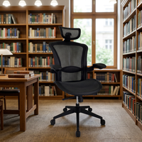 Chaise de bureau ergonomique moderne à dossier haut en maille avec accoudoirs réglables et appui-tête fixe pour usage domestique ou professionnel