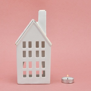 White Ceramic Tea Light <strong>Houses</strong> Provincial Home Living Decorative Accessories <strong>Village</strong> Ceramic Tealight Candle Holders - Product Image 3