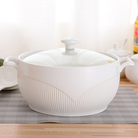 Pot à soupe à double oreille en céramique de bonne qualité avec couvercle et porcelaine peinte en or grand bol à soupe et bassin pour la famille