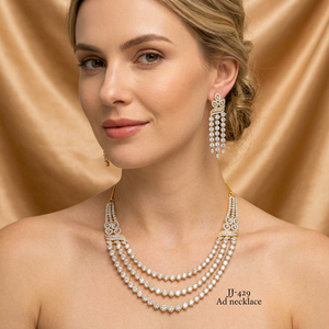 Conjunto de Collar y Pendientes de Latón de Lujo con Baño de Rodio, Gargantilla de 3 Capas con Circonitas, Joyería Nupcial India para Mujer, para Bodas - Product Image 3