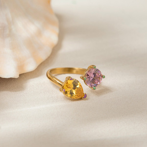 แหวนเหล็กไทเทเนียมทรงหยดน้ำประดับเพชรซิร์คอน ของขวัญเครื่องประดับสำหรับผู้หญิง แหล่งกำเนิดอี้หวู่ - Product Image 4