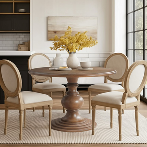 46" <b>Round</b> Pedestal <b>Dining</b> <b>Table</b> Walnut Modern <b>Solid</b> <b>Wood</b> Assembled - Product Image 6