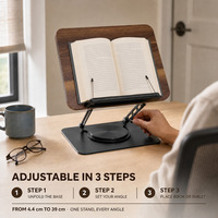 Support de lecture réglable en métal léger avec clips de page rétractables à rotation 360° pour la lecture de livres de cuisine à la maison et en cuisine, commande en gros