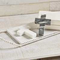 Croix en marbre blanc de luxe avec bordure dorée, décoration d'intérieur, croix en marbre naturel personnalisée, croix décorative pour table basse