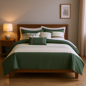 Set Copripiumino 7 Pezzi a Righe in Cotone 400TC, Biancheria da Letto Moderna - Product Image 2