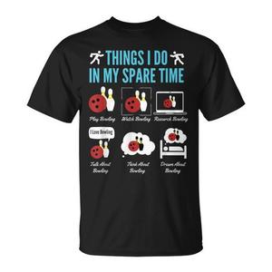 T-shirt unisexe noir pour adulte, 100% coton, vêtements décontractés, avec inscription « Things I Do In My Spare Time Bowling » - Product Image 1
