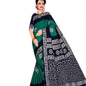 Pure Cotton Hand Blocked Batik Saree Floral Geometrical Style Light Medium Dark Colors Women Traditional Indian Ethnic Wear - Product Image 2