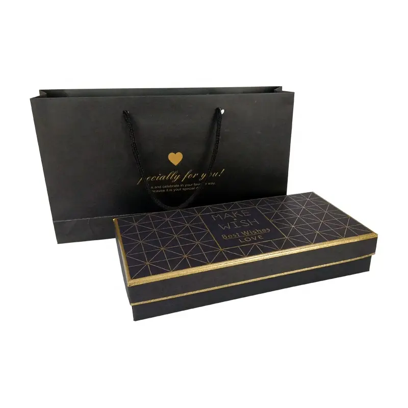 Grundpreis Luxus starre Geschenk box aus schwarzem Gold papier für Schokoladen verpackungen Keks daten Pappkarton für Schokolade