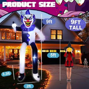 Décorations gonflables d'Halloween de 9 pieds de haut, <span class=keywords><strong>clown</strong></span> tueur effrayant, avec éclairage LED intégré - Product Image 2