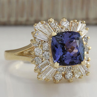 Kadınlar için Deep Blue CZ Cushion Halo Yüzük, 15mm, Altın Kaplama Alaşımlı Gösterişli Küme, Altın