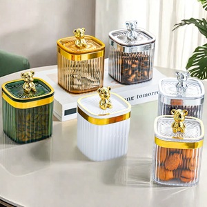 Food Grade Airtight <b>Square</b> Storage Jar With Bear Lid For Tea Snacks Kitchen Use - Product Image 1
