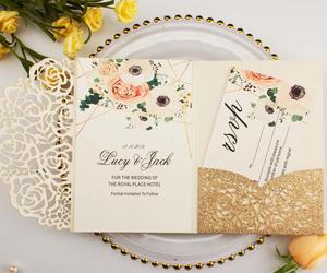 优雅玫瑰金闪光口袋信封婚礼邀请卡激光切割三重邀请贺卡派对装饰 - Product Image 2