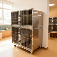 Jaula para Perros de Acero Inoxidable Resistente con Cuatro Casas para Perros de Acero Inoxidable y Bandejas Desmontables para Hospitales Veterinarios