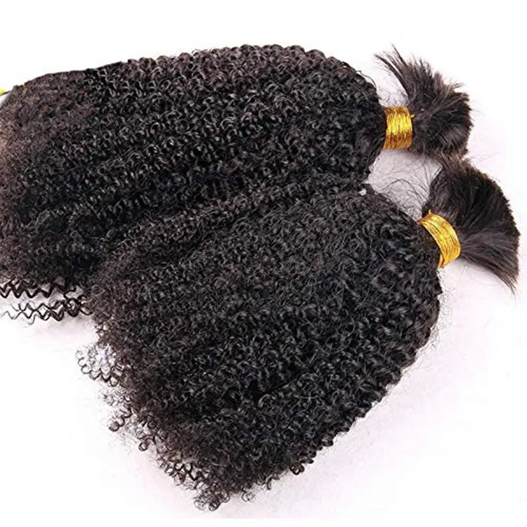 Wholesale Afro Kinky Wave Factory Natural Black Color Bulk Hair Double Drawn Bundle Hair 100% Virgin Human Hair Extensions