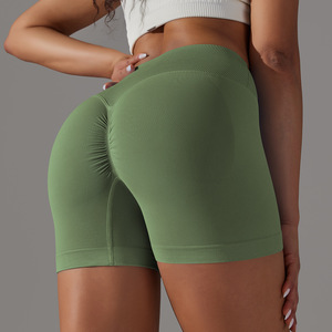 Shorts de Ciclismo Acanalados Sin Costuras para Mujer al por Mayor, con Cintura Cruzada en V y Efecto Fruncido en Glúteos, No Transparentes, para Gimnasio y Ropa Deportiva, OEM ODM - Product Image 1