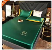 Parure de lit 4 pièces en soie glacée rafraîchissante style Hilton 5 étoiles, luxe satiné, housse de couette, drap plat et taies d'oreiller, idéale pour l'été