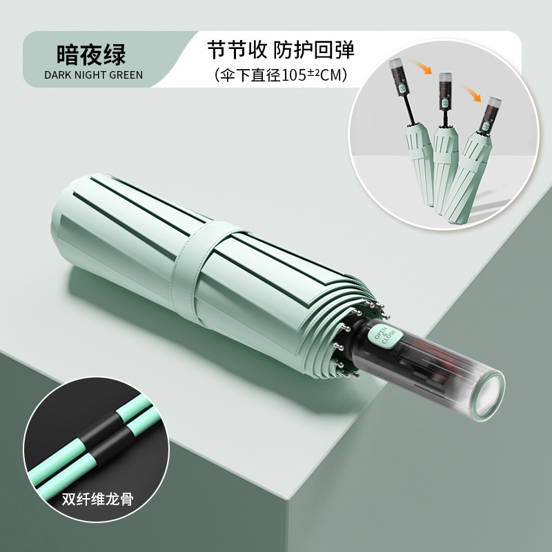 Upgraded 12-rib safety anti-rebound umbrella [Dark Night Green]