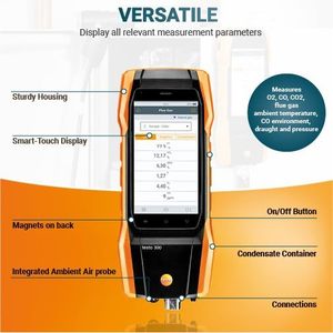 Analyseur de combustion Testo 300 avec sonde et étui pour la mesure des gaz de combustion et de la tirage d'air - Product Image 4