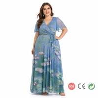 Robe longue sur mesure grande taille pour femme, imprimé impressionniste Nénuphars de Monet, robe longue enveloppante, FR 44 à 58