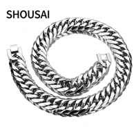 Collar y Pulsera de Acero de Titanio Plateado con Doble Hebilla Ancha de 21 mm, Estilo Hip Hop Europeo Americano, para Hombre, Joyería Lavable
