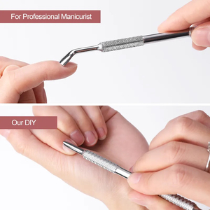 Herramienta rusa de doble punta de acero inoxidable para empujar cutículas, pulidor de uñas reutilizable, lima de uñas inclinada para pretratamiento. - Product Image 3