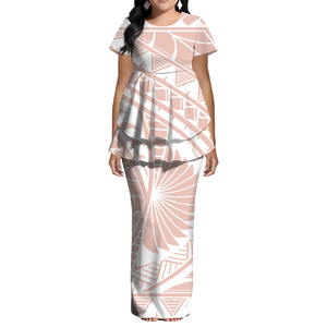 新着レディース半袖カジュアルロングドレスOネックドレスカスタムSamoan Puletasiドレスハワイアンスタイルフリルドレス<span class=keywords><strong>2</strong></span>個入り - Product Image 2