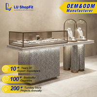 Vitrine de présentation sur mesure style Art Déco effet pierre pour bijoux, vitrine de collectionneur, comptoir de magasin en verre