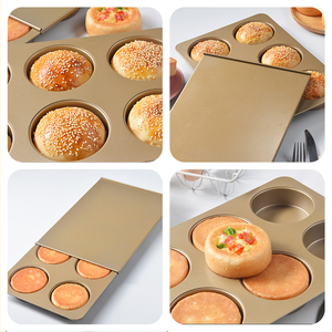 Moule à <span class=keywords><strong>pain</strong></span> à <span class=keywords><strong>hamburger</strong></span> antiadhésif en acier au carbone 6 tasses avec couvercle, moule <span class=keywords><strong>de</strong></span> cuisson robuste pour hamburgers, muffins britanniques et mini-pizzas - Product Image 3