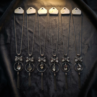 Collier long de luxe PingBling en métal canon de fusil avec nœud en cristal, double anneau, pendentif goutte facetté fumé, chaîne à pampilles et motif floral pour femme