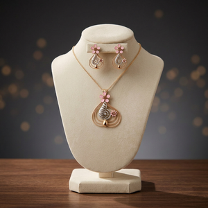 Ensemble collier et boucles d'oreilles en argent sterling 925 plaqué or rose avec pierres précieuses naturelles, motif spirale délicate, style mariage pour femme - Product Image 1