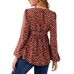 Vêtements <span class=keywords><strong>de</strong></span> maternité chemise imprimé fleuri femmes enceintes à manches longues col rond boutonné ceinture à volants haut <span class=keywords><strong>de</strong></span> <span class=keywords><strong>grossesse</strong></span> - Product Image 5