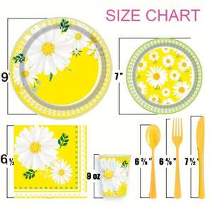 Plato de papel desechable con logotipo personalizado, plato de papel amarillo con flor de Margarita blanca, hojas verdes, flor salvaje, plato de papel con flor de Margarita - Product Image 4