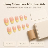 Y72 Kaixin Faux ongles à presser, forme amande moyenne, jaune doux, base rose nude, avec bordure française, pour usage intérieur, fournitures pour ongles