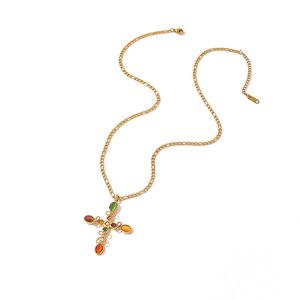 Collar de Cruz de Acero Inoxidable, Chapado en Oro de 18k, con Piedras de Colores, Estilo Bohemio Vintage, Colgante Ajustable, Regalo de Joyería - Product Image 4