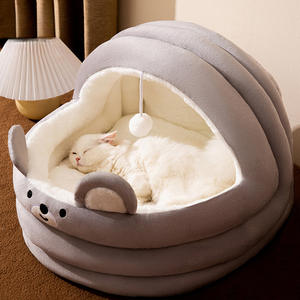 2025 Haustier-Katzenbett Wiegenförmig Ganzjährig Halboffen Hundehütte mit Solidem Muster Beheizte Haustierbetten - Product Image 1