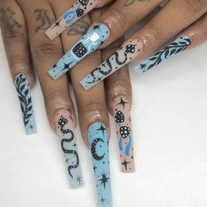 Long Coffin Press on Nails Artificielle Full Cover Design avec Colle Style Gothique Private Label Disponible pour une utilisation en salon d'art des ongles - Product Image 3