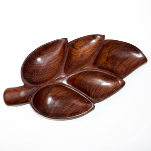 Handcrafted <b>Disposable</b> Leaf-Shaped Wooden Divided <b>Platter</b> Serving Tray Modern Design Food-Safe Coating Highly Polished Finish - Product Image 1